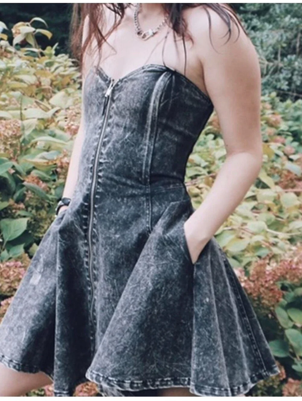 Vintage Betsey Johnson Collection Sweetheart Neckline Denim Party Dress 4 - Picture 1 of 15